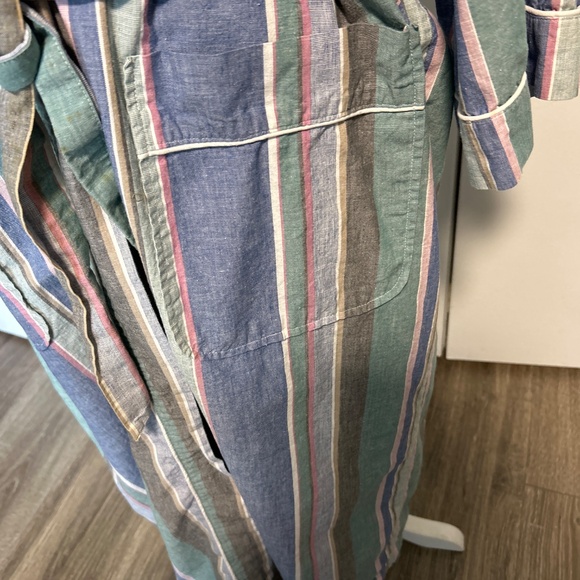 Bill Blass Mens Blue Striped Tie Front Cotton Robe - Picture 2 of 7